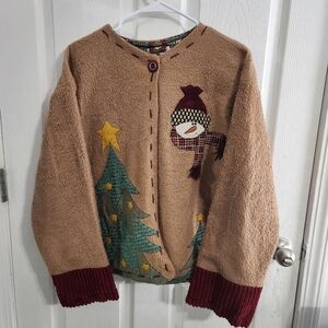 Vintage christmas jacket snowman embroidery festive holiday women large
